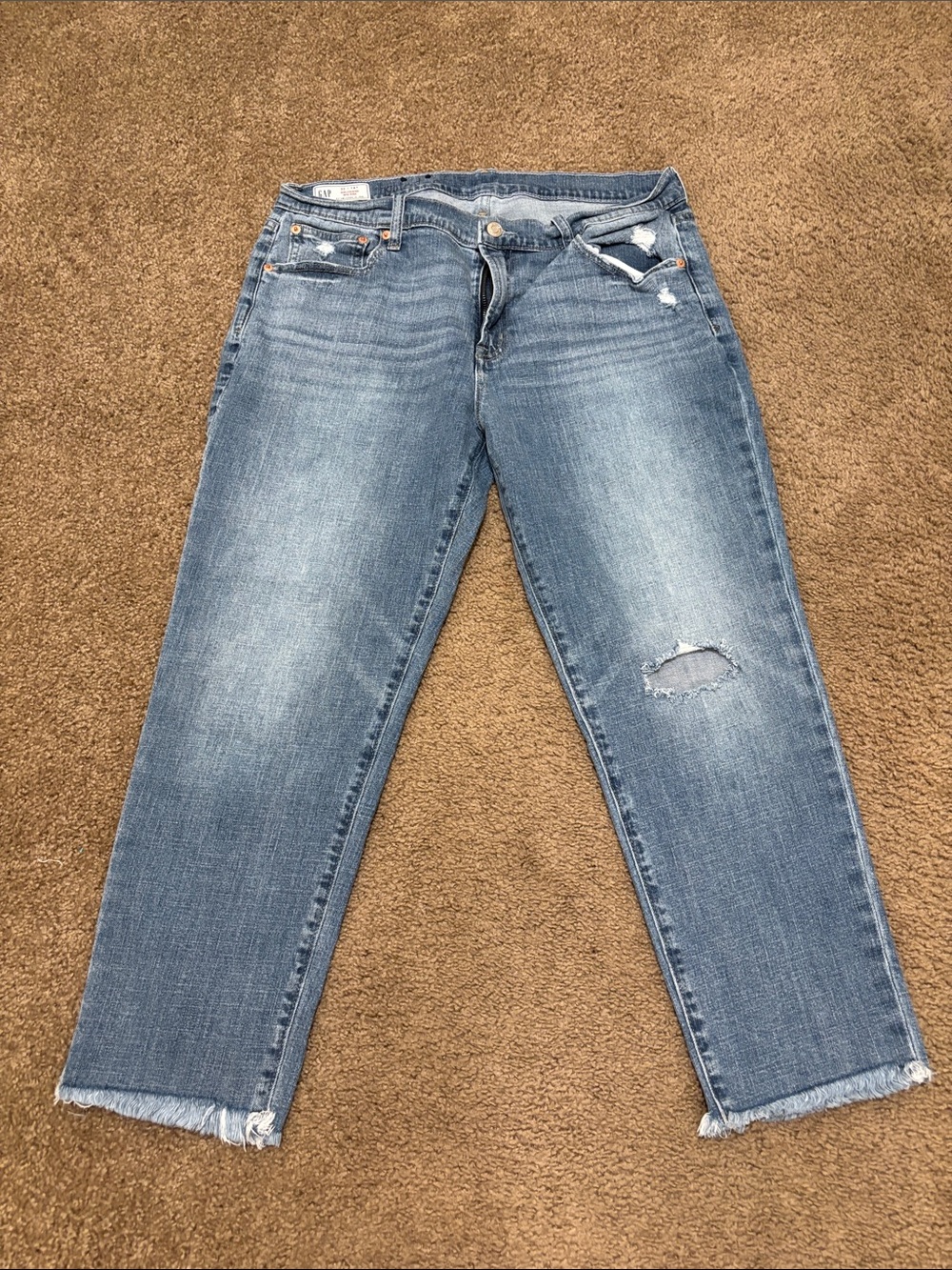 GAP Light Blue Cropped Distressed Jeans Girlfriend Mid Rise